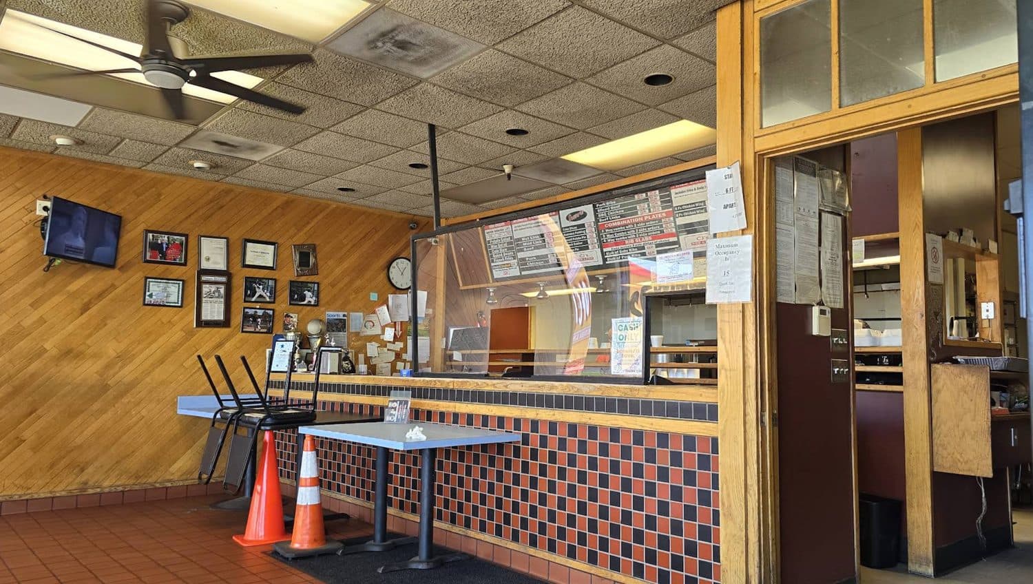 Inside the Vallejo CJ's, wood paneling and the tiled counter